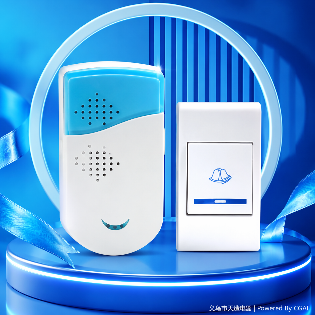 Blue and white wireless video doorbell, white button panel, digital electronic one-button call button, elderly emergency call Specification image