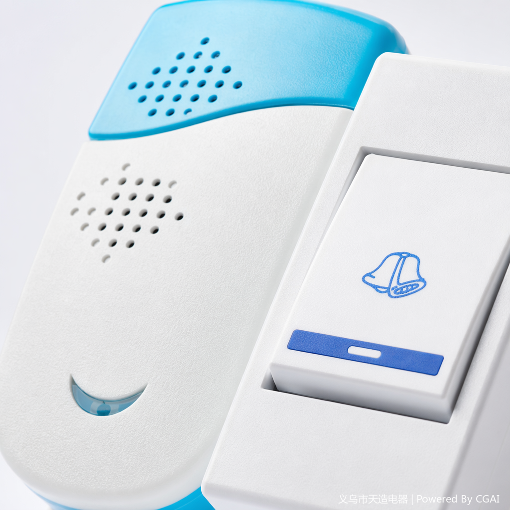 Blue and white wireless video doorbell, white button panel, digital electronic one-button call button, elderly emergency call Application Scenario