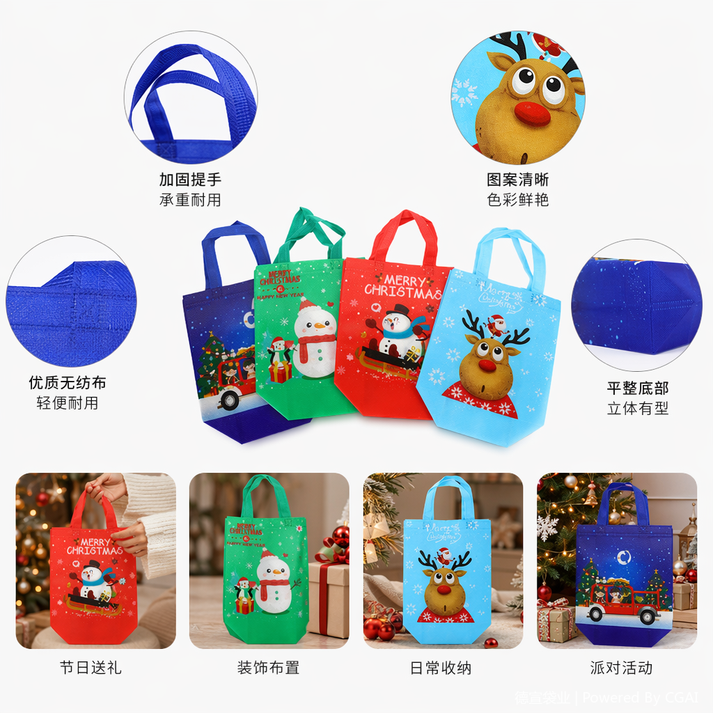 彩色圣诞主题手提袋其他圣诞用品节日礼品包装袋