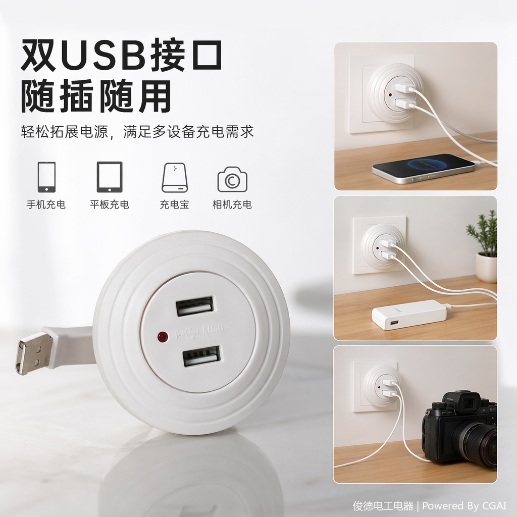Ldnio白色圆形数码USB充电器充电头插头