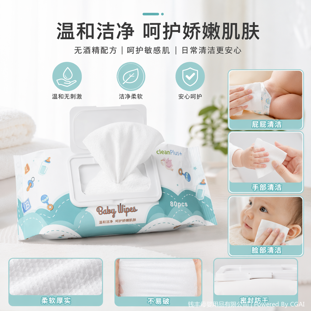 婴儿专用湿巾100抽 加盖80片 纸巾 婴儿纸尿裤搭配用
