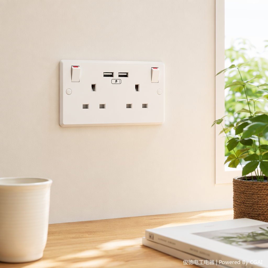 Bull genuine white double-hole USB power strip with protective cover and no wires details Picture