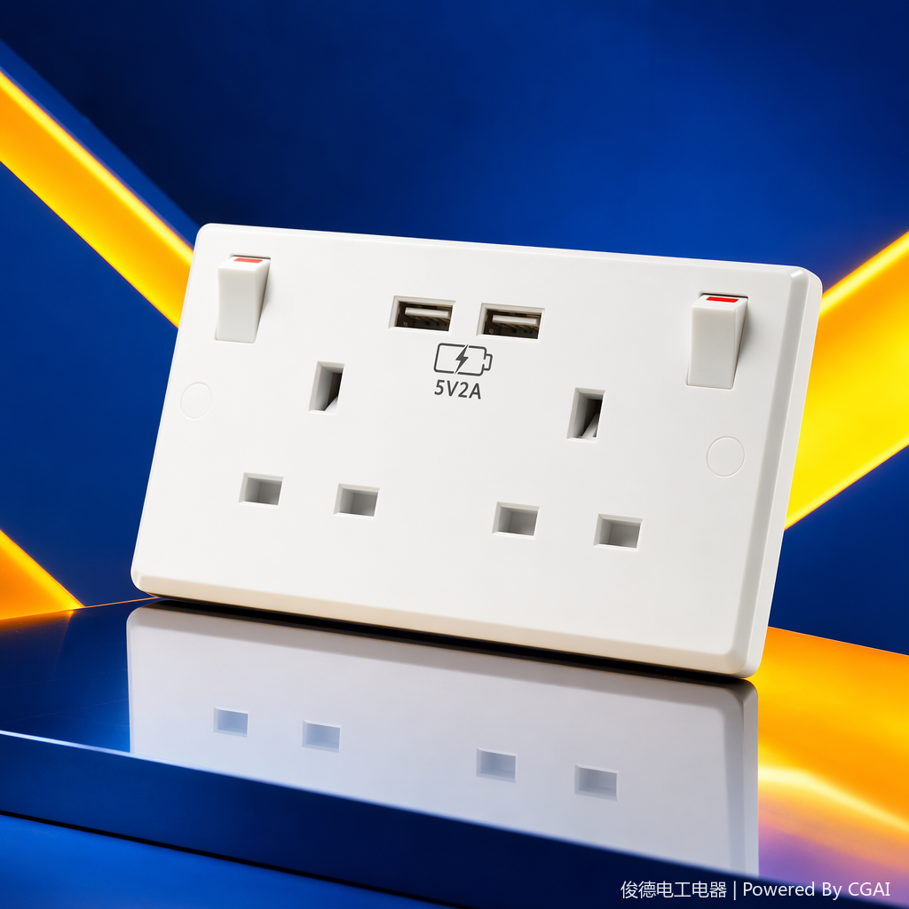 Bull genuine white double-hole USB power strip with protective cover and no wires Specification image