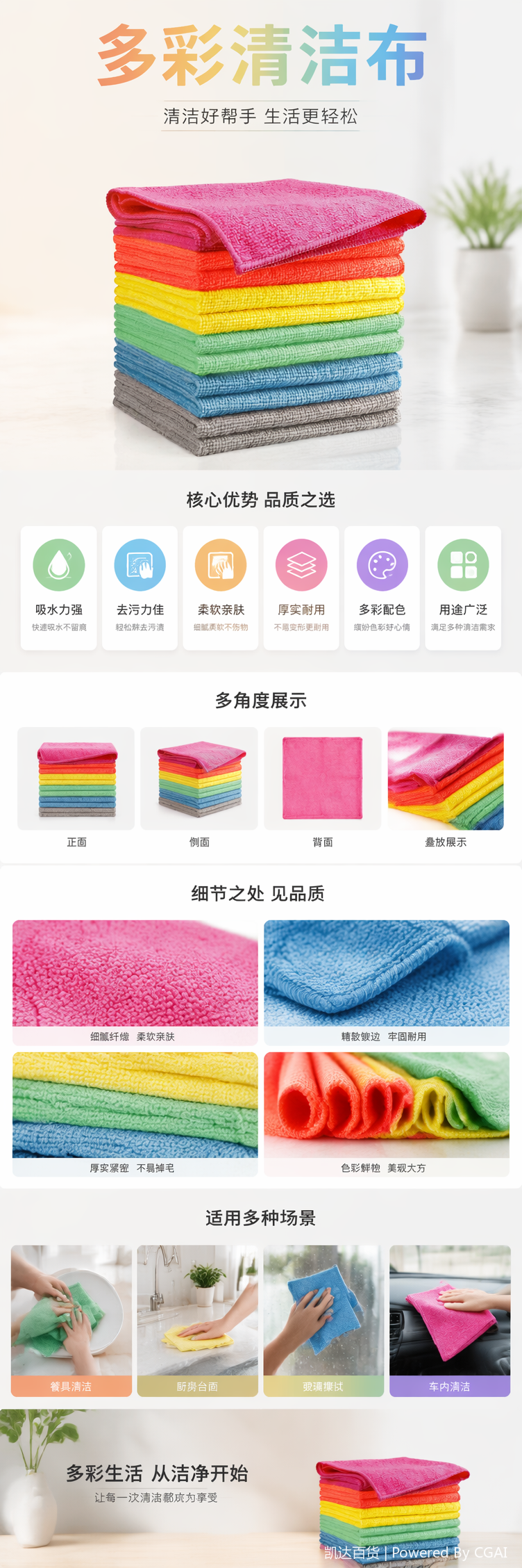 洁丽雅冷感运动竖条纹毛巾被6443 抹布家用吸水速干详情5