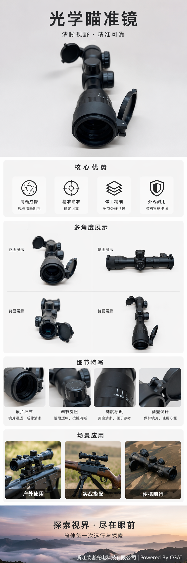 自由虎黑色红点瞄准镜 防水防雾 适配战术导轨 全金属材质 全息红点户外射击配件 2-6X32 AOEG详情5