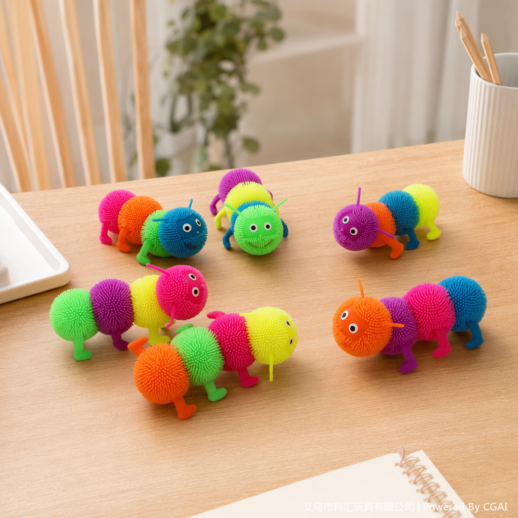 TPR colorful caterpillar flashing doll releases snowflake balls for stress relief
