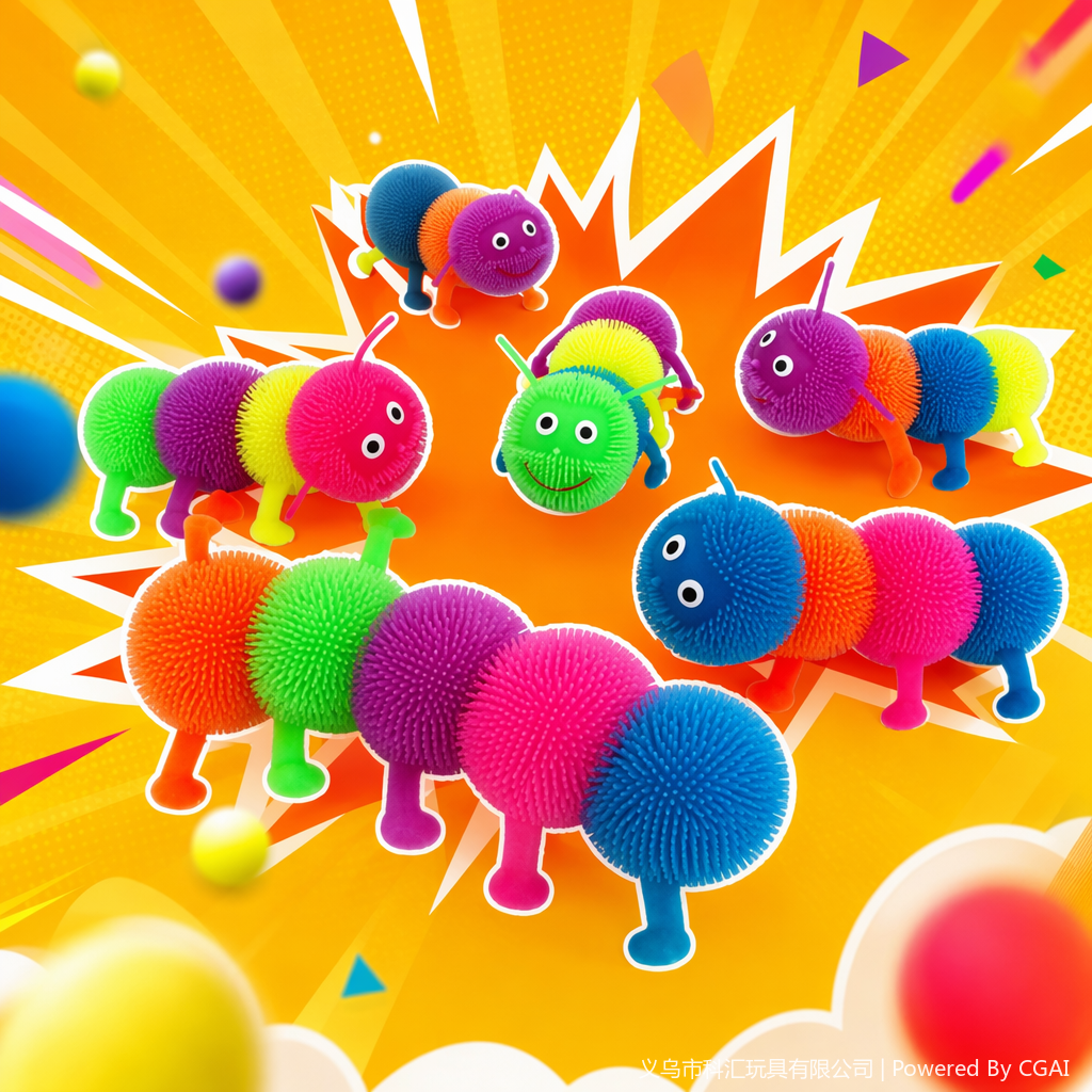 TPR colorful caterpillar flashing doll releases snowflake balls for stress relief details Picture