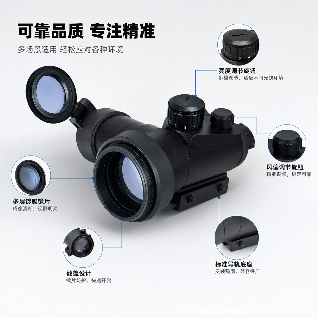 Free Tiger Black Red Dot Sight, waterproof and anti-fog, compatible tactical rail, all-metal material, holographic red dot outdoor shooting accessory 2x40RD