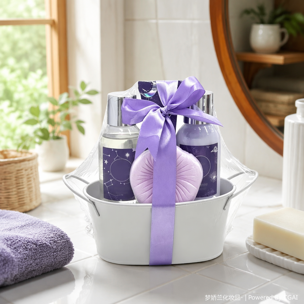 Starry Sky theme bath and body care set, including explosive salt body wash and body lotion, in a metal storage box Specification image