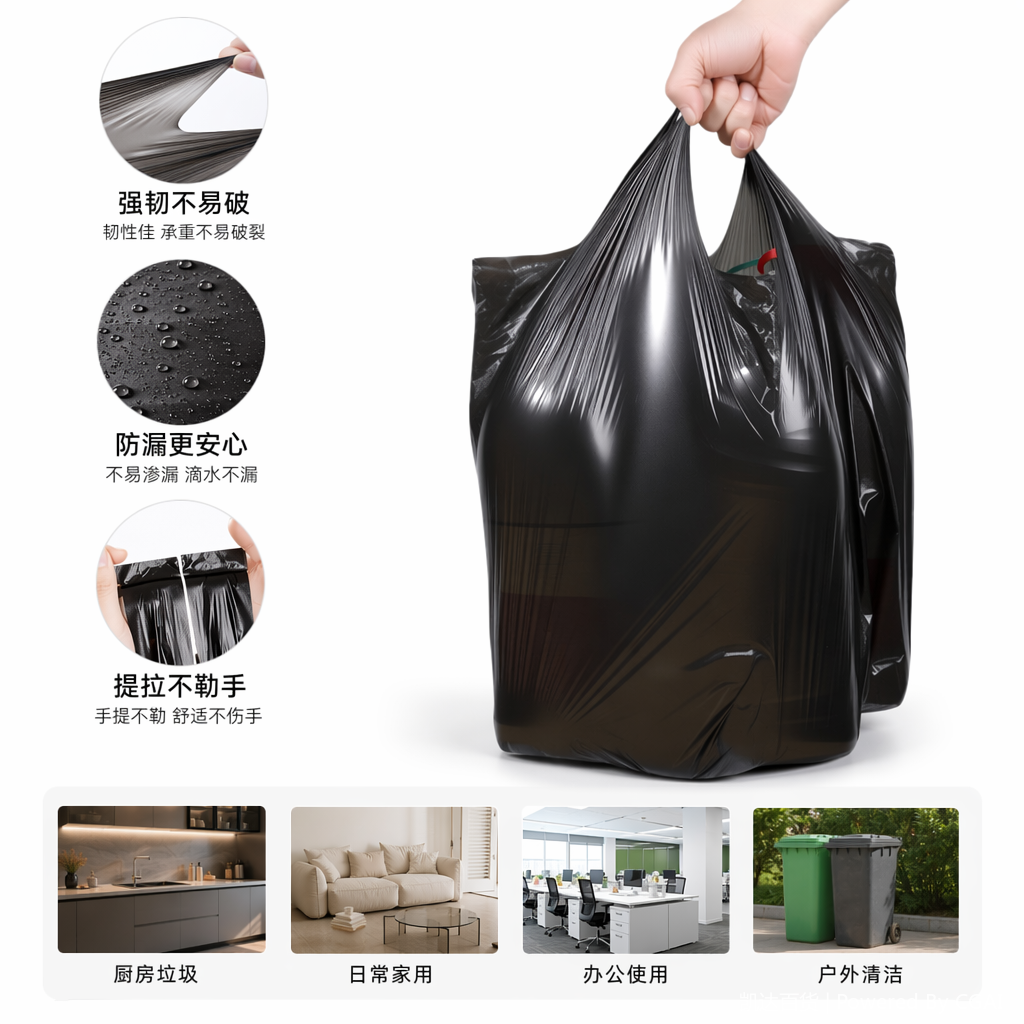 黑色塑料背心袋水果购物手提袋超市方便袋100只