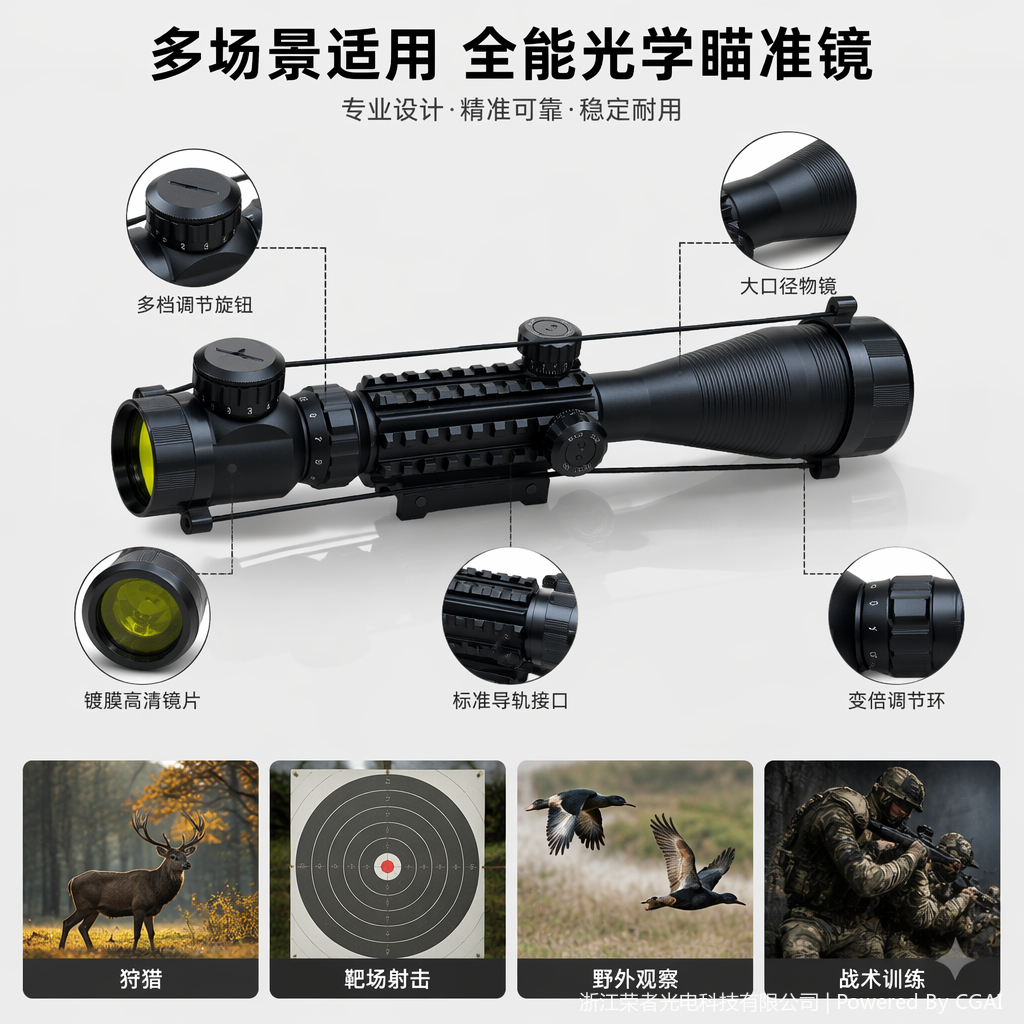 自由虎黑色红点瞄准镜 防水防雾 适配战术导轨 全金属材质 全息红点户外射击配件 可变倍 4-12X50 EGC