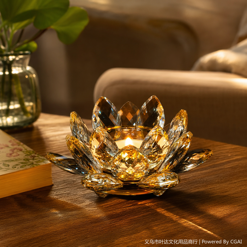 Golden crystal lotus candlestick, scented candle cup, European porcelain, multi-lamp candle vessel, Thai style details Picture