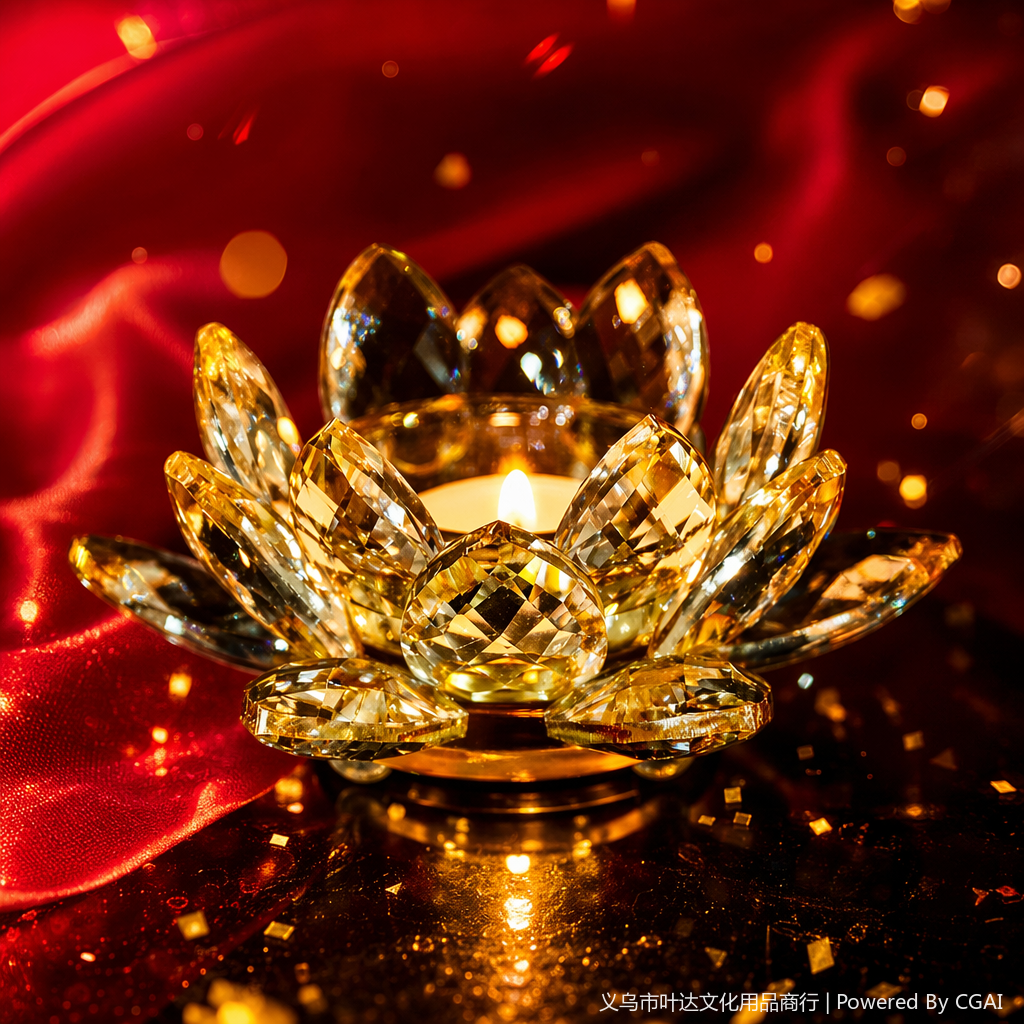 Golden crystal lotus candlestick, scented candle cup, European porcelain, multi-lamp candle vessel, Thai style Specification image