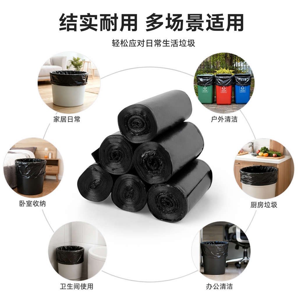 黑色加厚双耳卷状垃圾袋 饭店专用大号耐用