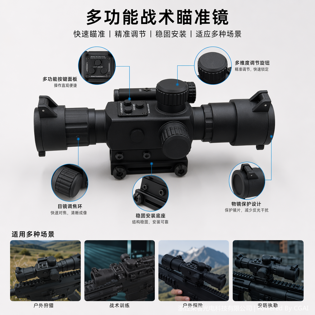 自由虎黑色红点瞄准镜 防水防雾 适配战术导轨 全金属材质 全息红点户外射击配件 8423
