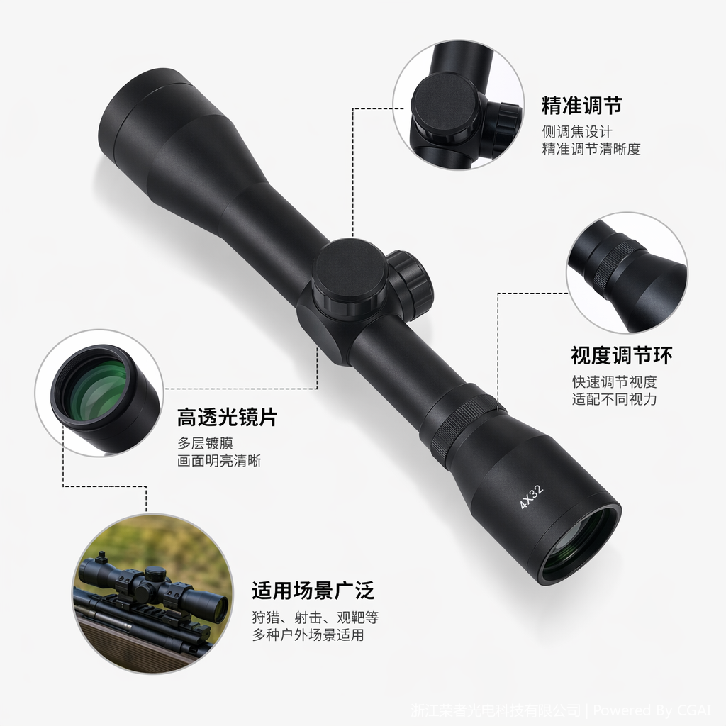 自由虎黑色红点瞄准镜 防水防雾 适配战术导轨 全金属材质 全息红点户外射击配件 4X32