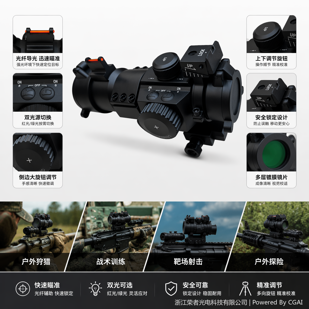 Free Tiger Black Red Dot Sight, waterproof and anti-fog, compatible tactical rail, all-metal material, holographic red dot outdoor shooting accessory, variable magnification 5413