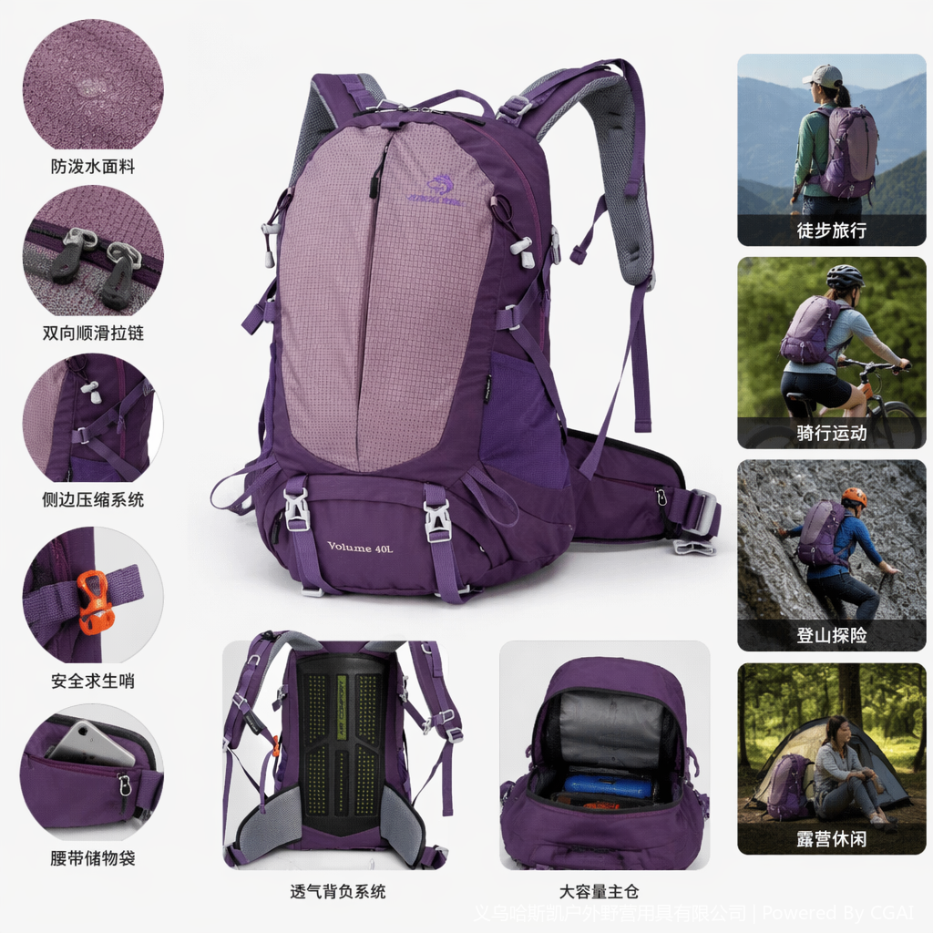 户外登山徒步背包专业骑行箱包大容量轻40L户外登山包大容量徒步旅行背包男女款专业露营双肩包量设计