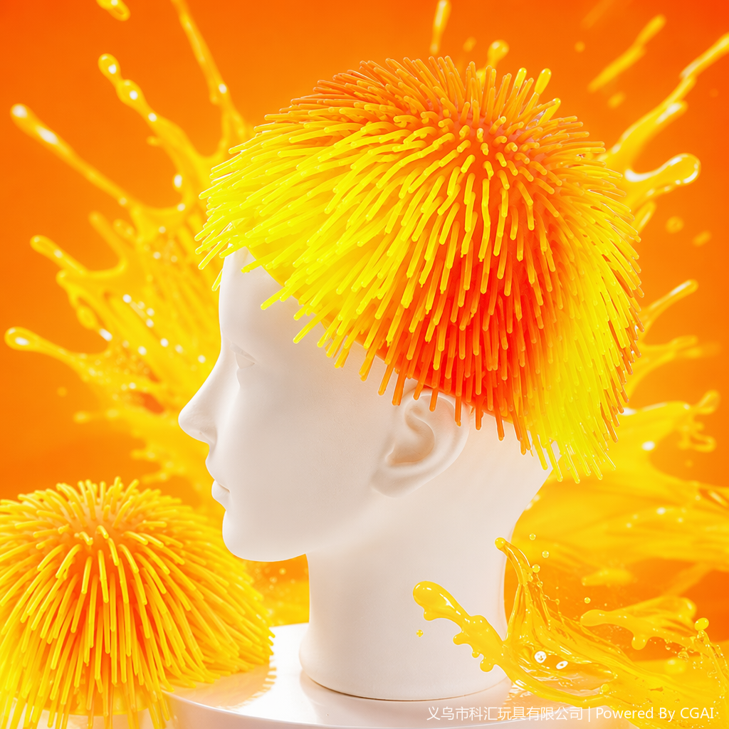The TPR soft silicone headgear toy, the popular "Spiky Ball" headgear, is hilarious and colorful with long hair Specification image