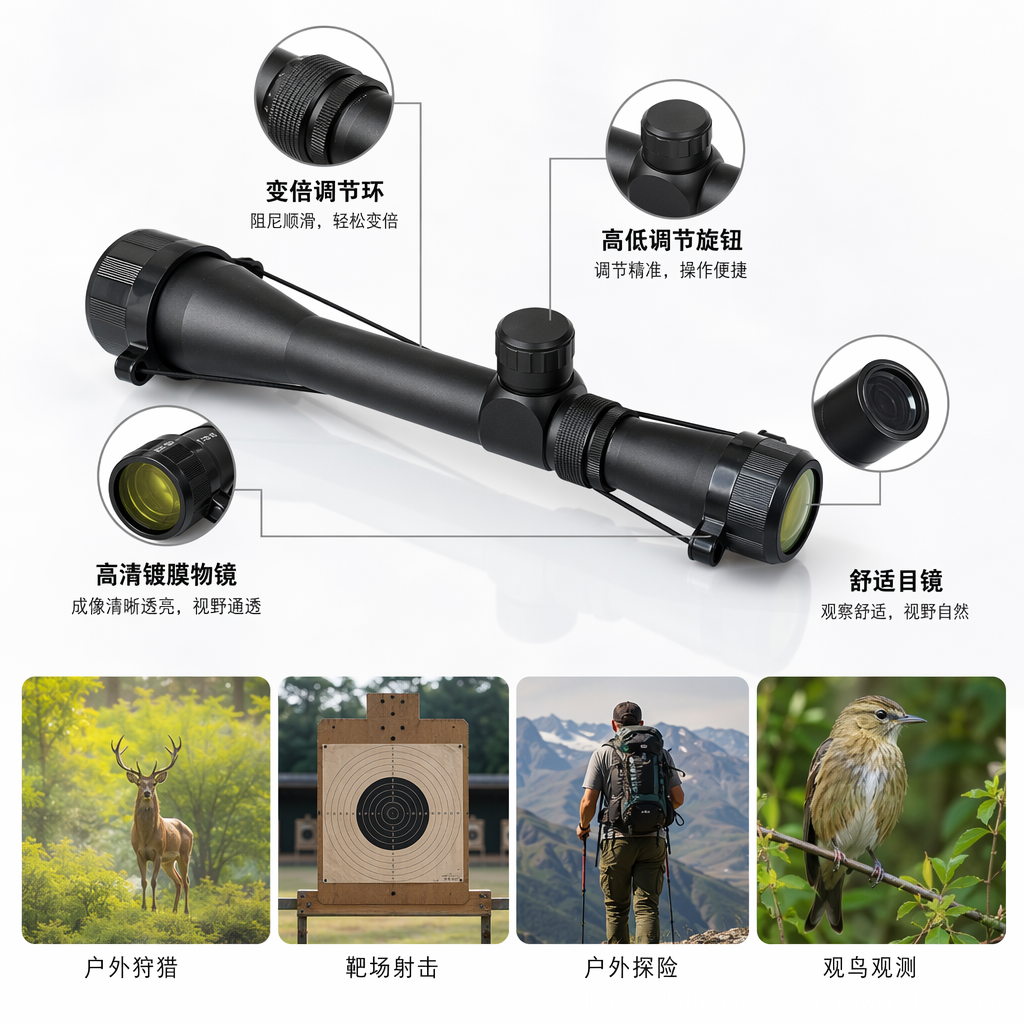 Free Tiger Black Red Dot Sight, waterproof and anti-fog, tactical rail, all-metal material, holographic red dot outdoor shooting accessory, variable magnification 3-9X40