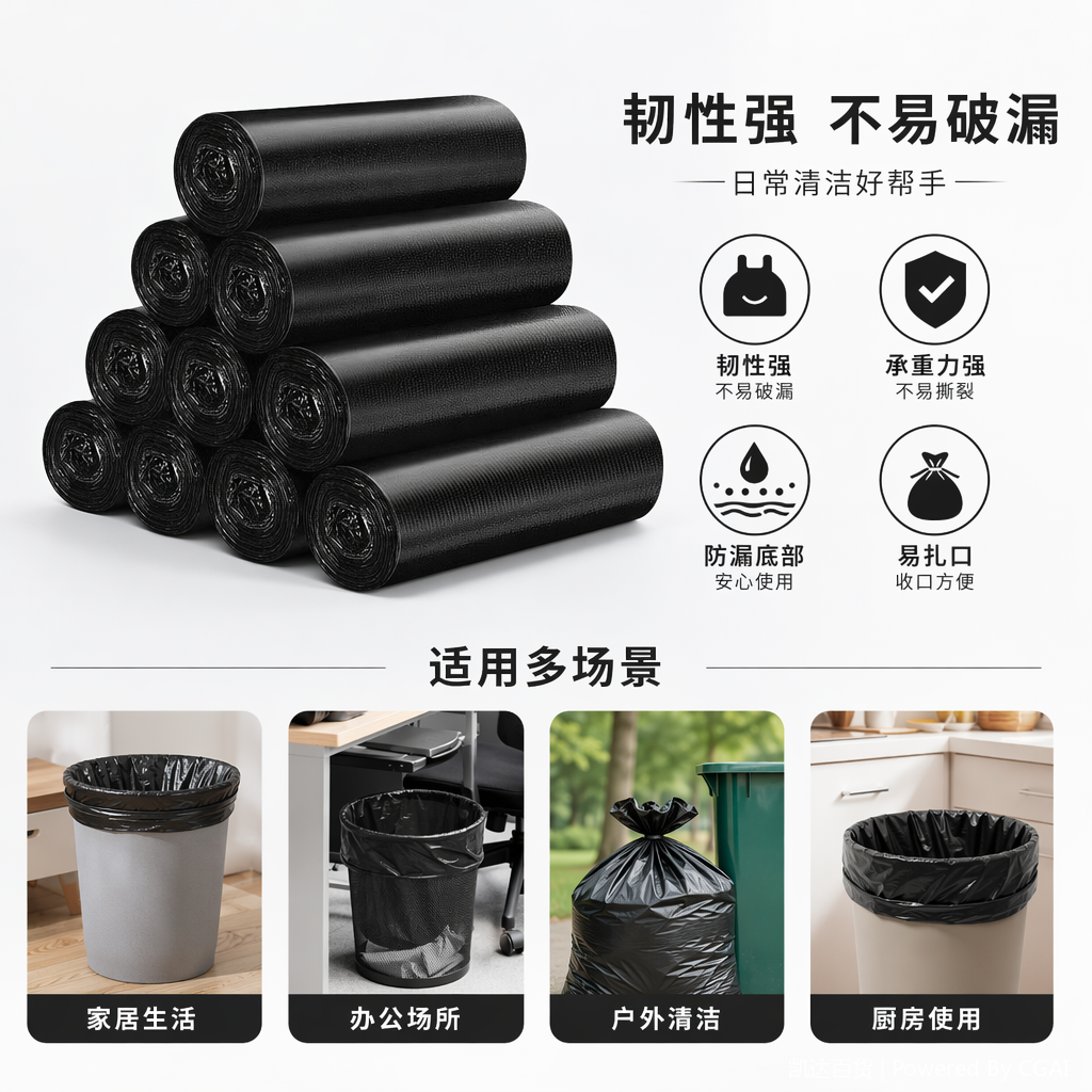 黑色塑料连卷袋挂绳双面2.4垃圾袋包装袋定做