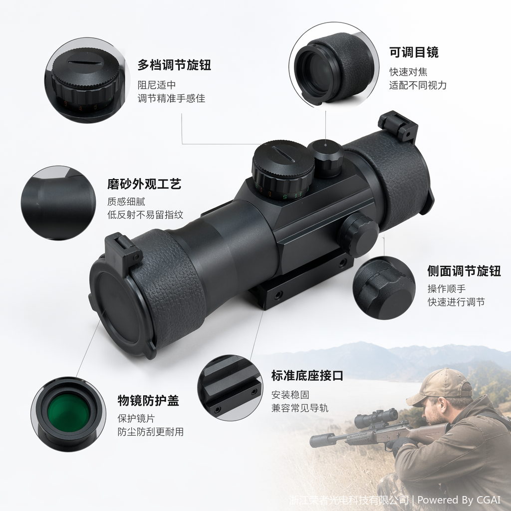 Free Tiger Black Red Dot Sight, waterproof and anti-fog, tactical rail, all-metal material, holographic Red dot outdoor shooting accessory 5544