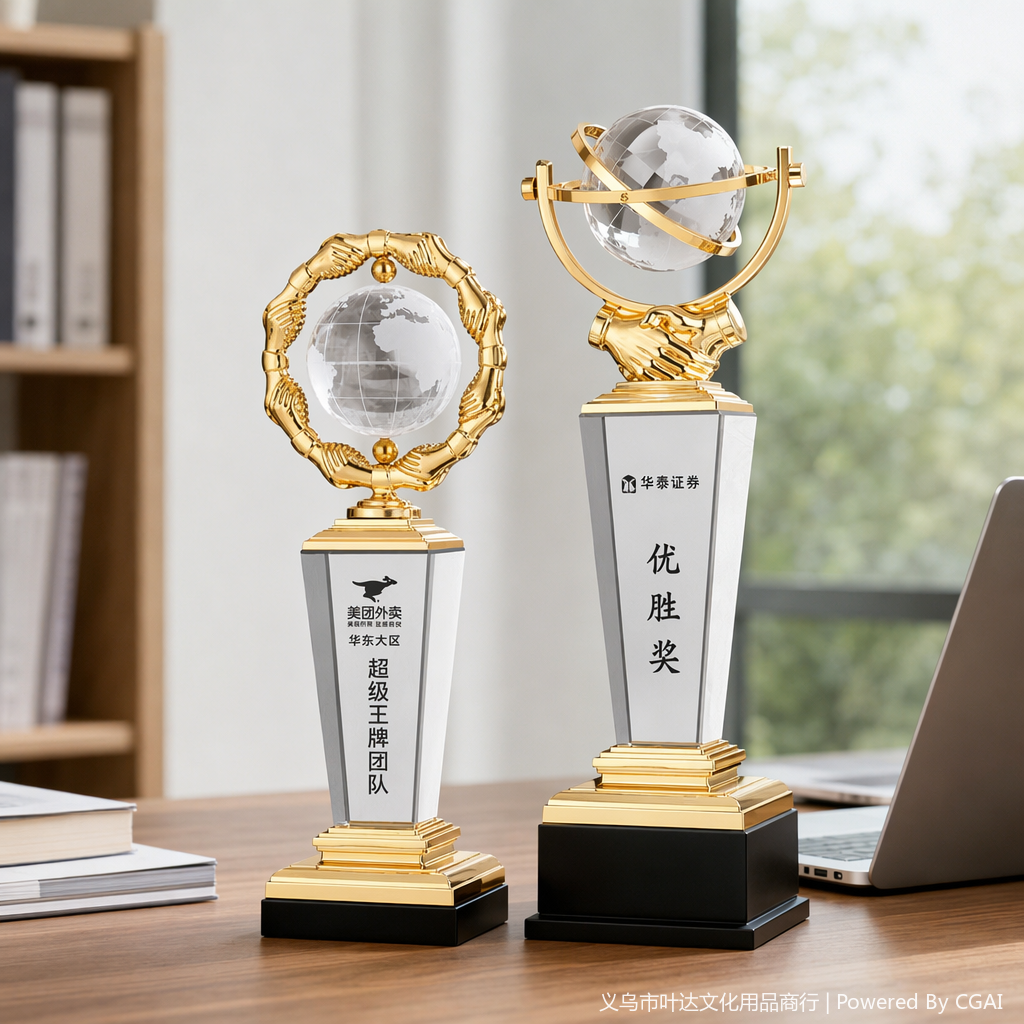 鸿运金色水晶篮球奖杯奖牌礼盒装奖品礼物 details Picture