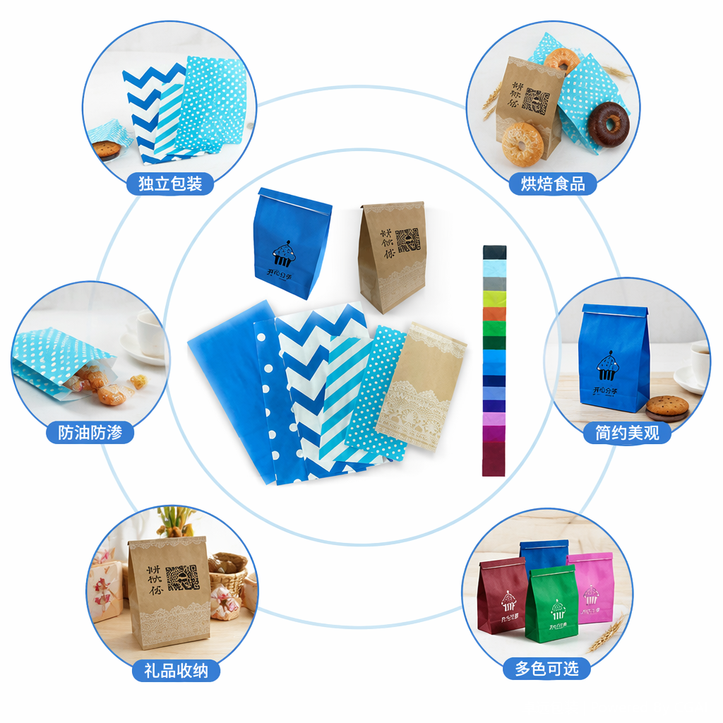 蓝色波浪纹手提外卖纸袋牛皮纸袋圣诞礼品袋定制