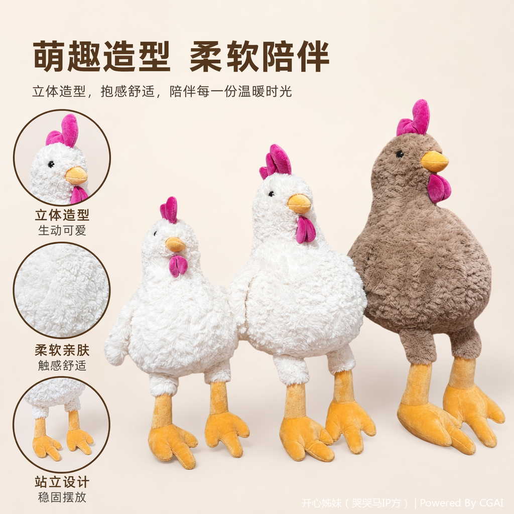 复活节三只毛绒鸡玩具 毛绒公仔玩偶 娃娃 三个尺寸可选