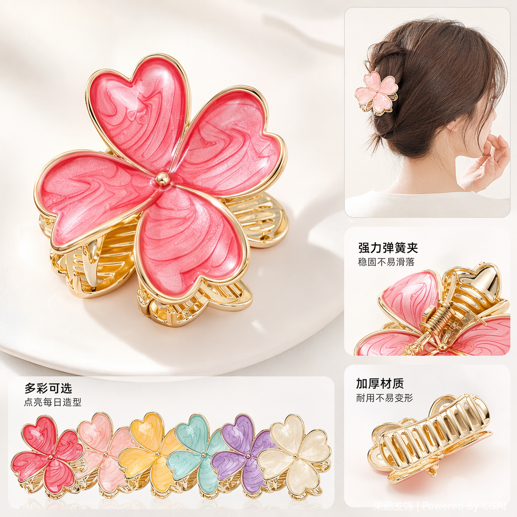彩色四叶草造型抓夹鲨鱼夹发饰饰品