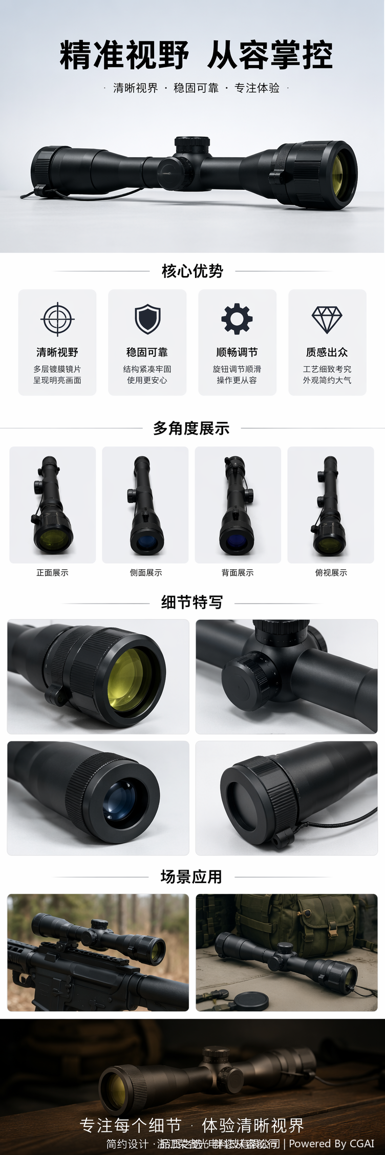 自由虎黑色红点瞄准镜 防水防雾 适配战术导轨 全金属材质 全息红点户外射击配件 可变倍 3-9X32详情5