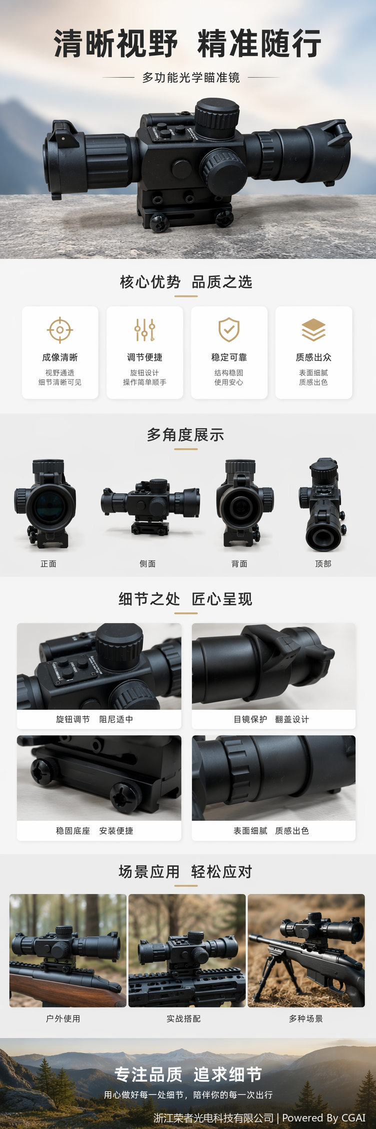 自由虎黑色红点瞄准镜 防水防雾 适配战术导轨 全金属材质 全息红点户外射击配件 8423详情5