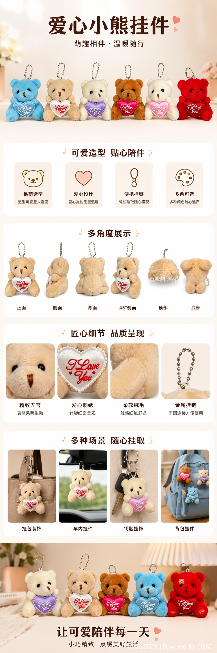 Multi-estilo oso de peluche colgante color oso boneco llavero mochila colgante pequeño regalo al por mayor pic 1