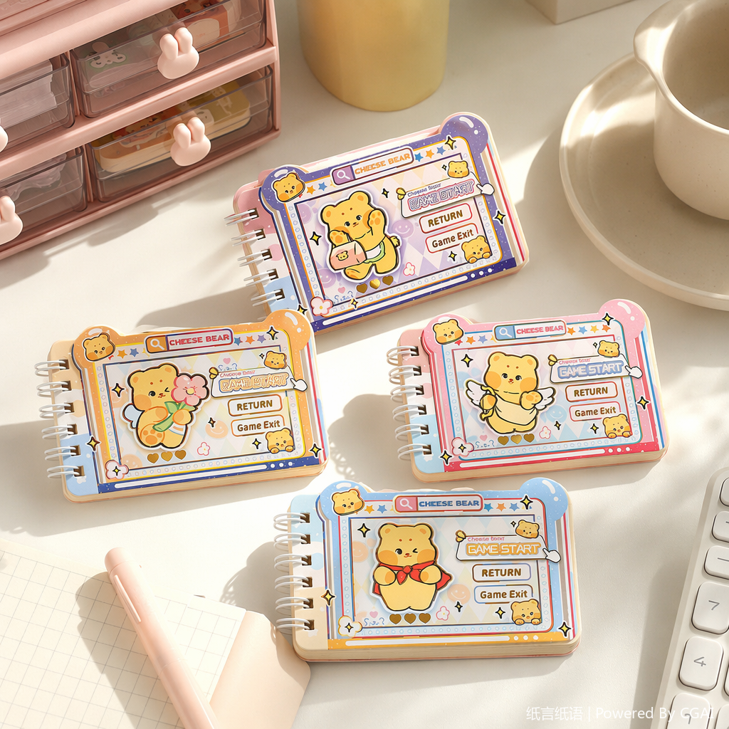 Colorful cartoon bear-themed notebook CHEESE BEAR game-style planner notebook