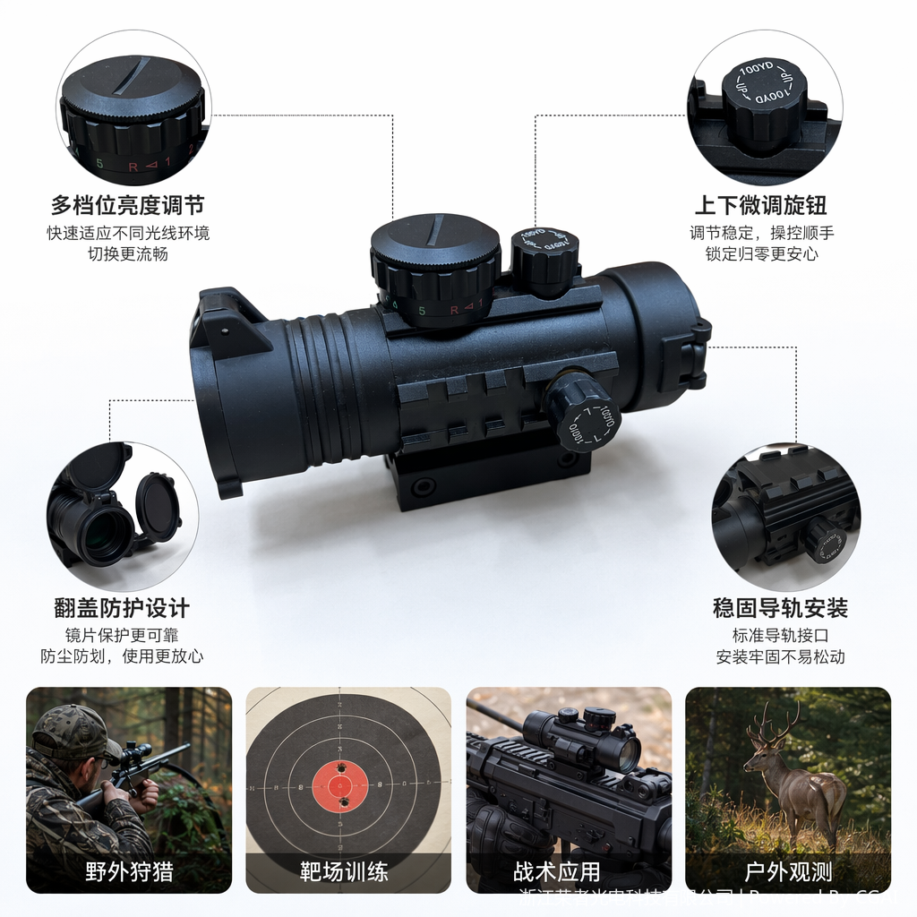 Free Tiger Black Red Dot Sight, waterproof and anti-fog, tactical rail, all-metal material, holographic Red dot outdoor shooting accessory 8369-B