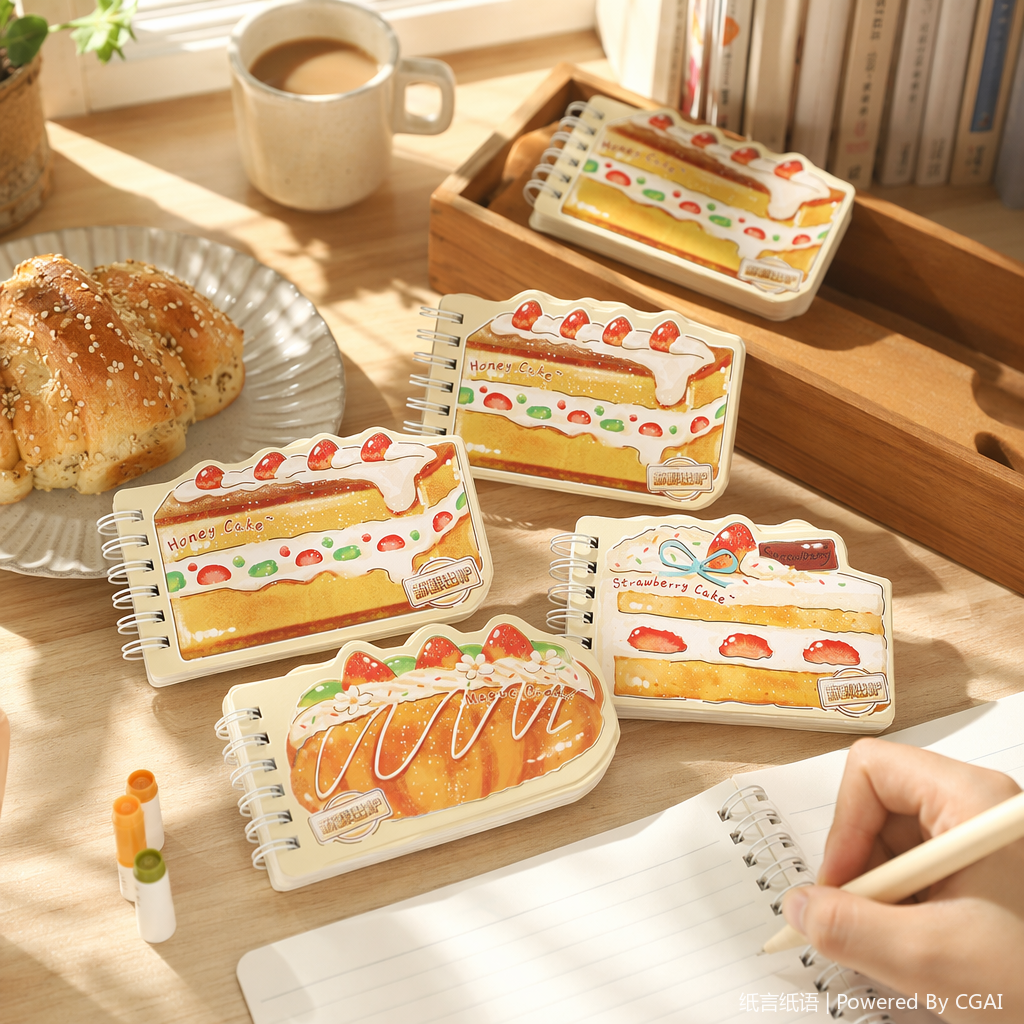 Cream-colored cake-themed baking diary Long Coil book set details Picture