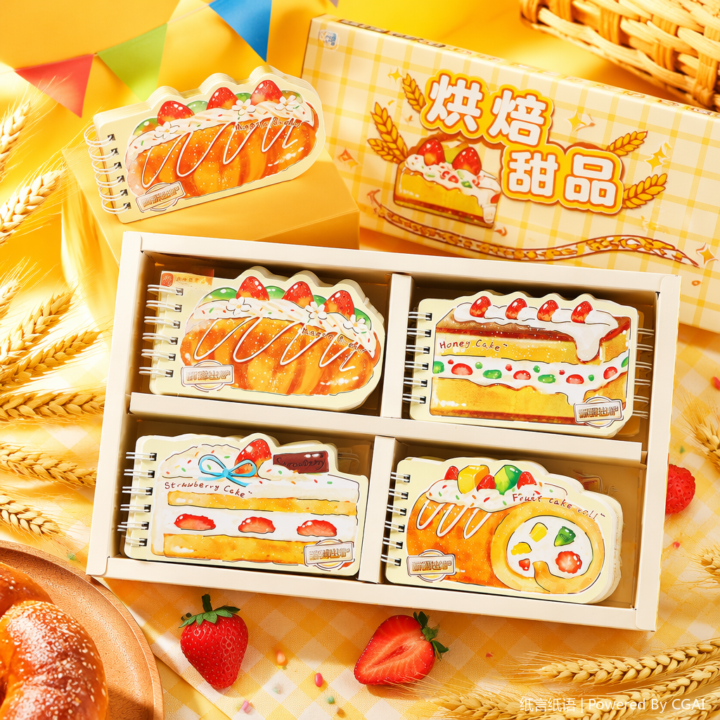 Cream-colored cake-themed baking diary Long Coil book set Specification image