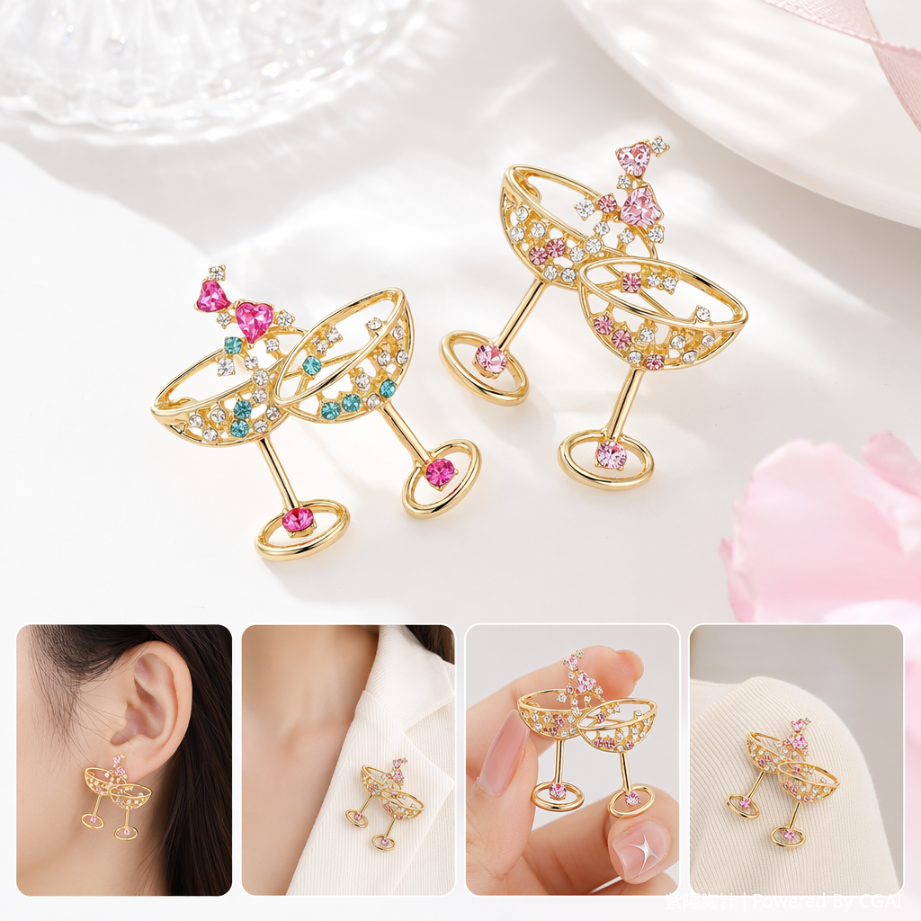 New fashionable and creative cocktail cup brooch, trendy women's sweater coat brooch accessory pin undefined