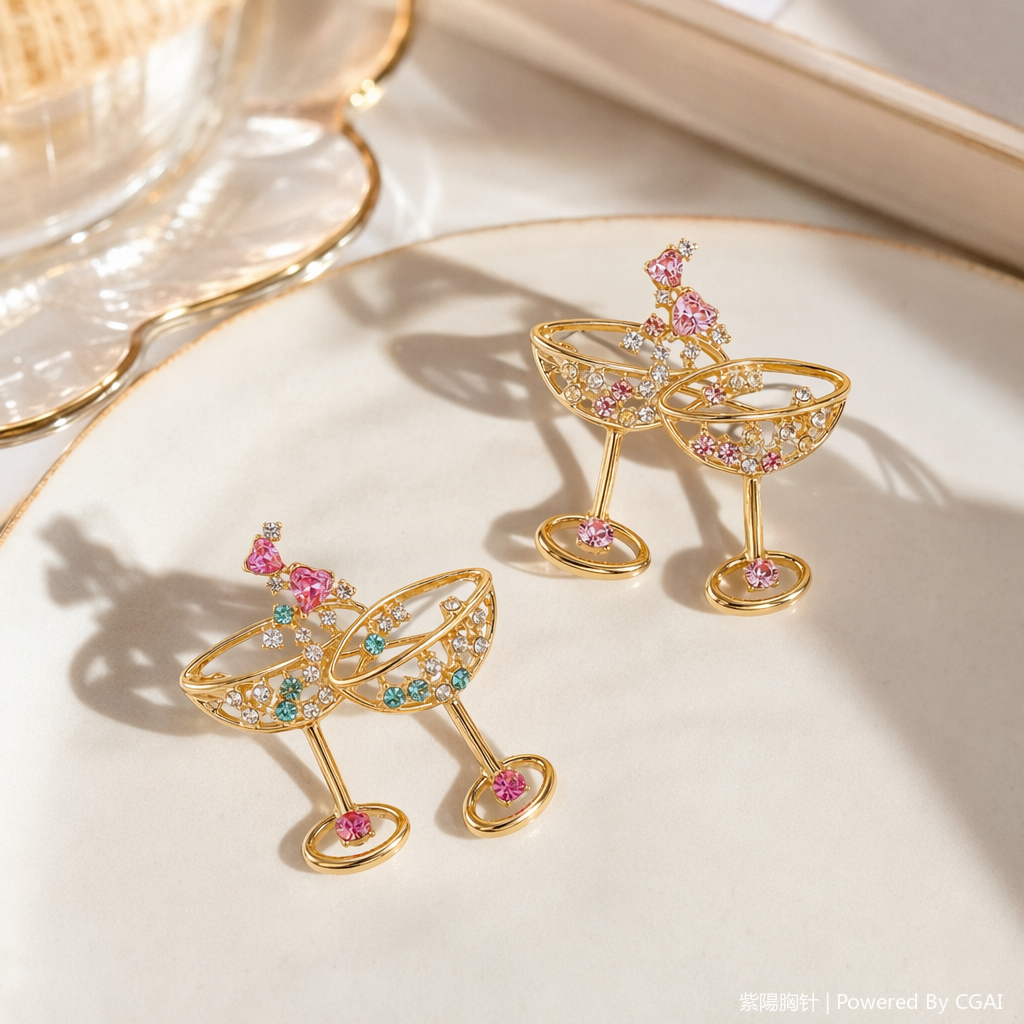 New fashionable and creative cocktail cup brooch, trendy women's sweater coat brooch accessory pin undefined