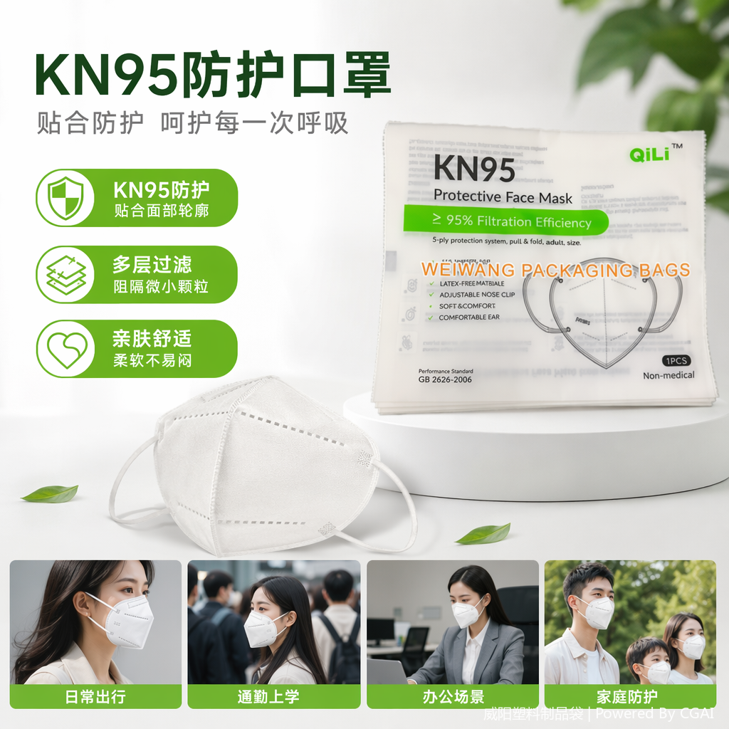 White KN95 protective mask, patterned plastic food bag, aluminum foil vacuum dog food packaging bag with discharge port