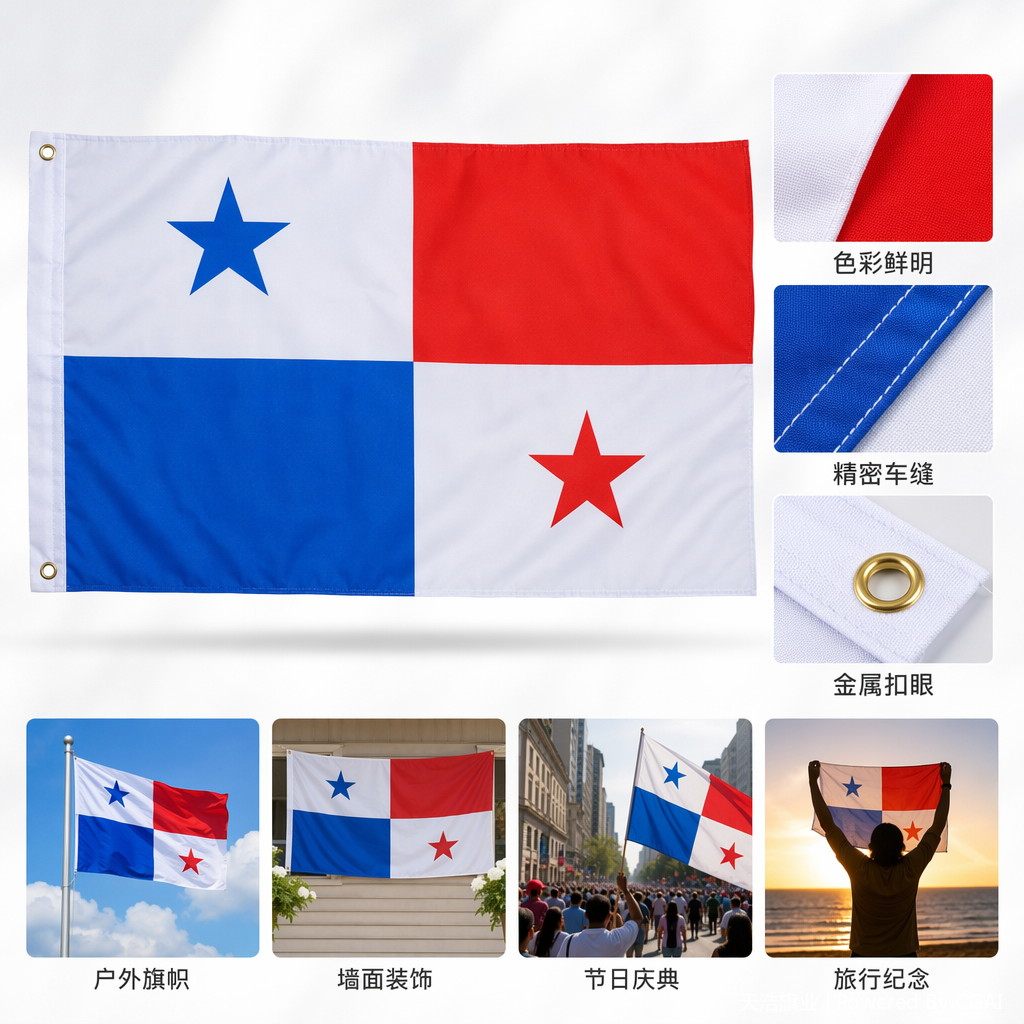 旗帜 红白蓝四色国旗彩旗 金属旗杆 美加墨锦旗