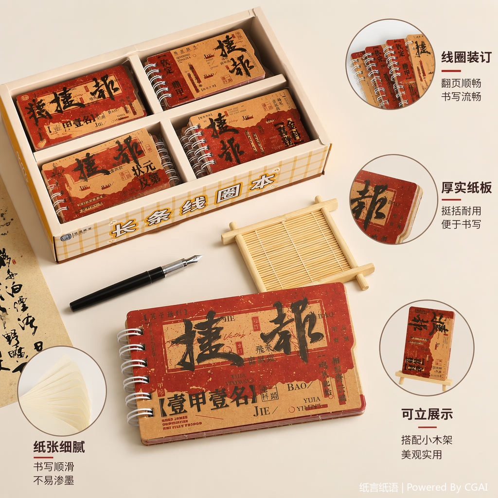Red and Brown Good News Long Coil Notebook Gift Box Set Thickened soft coil Cartoon coil notebook