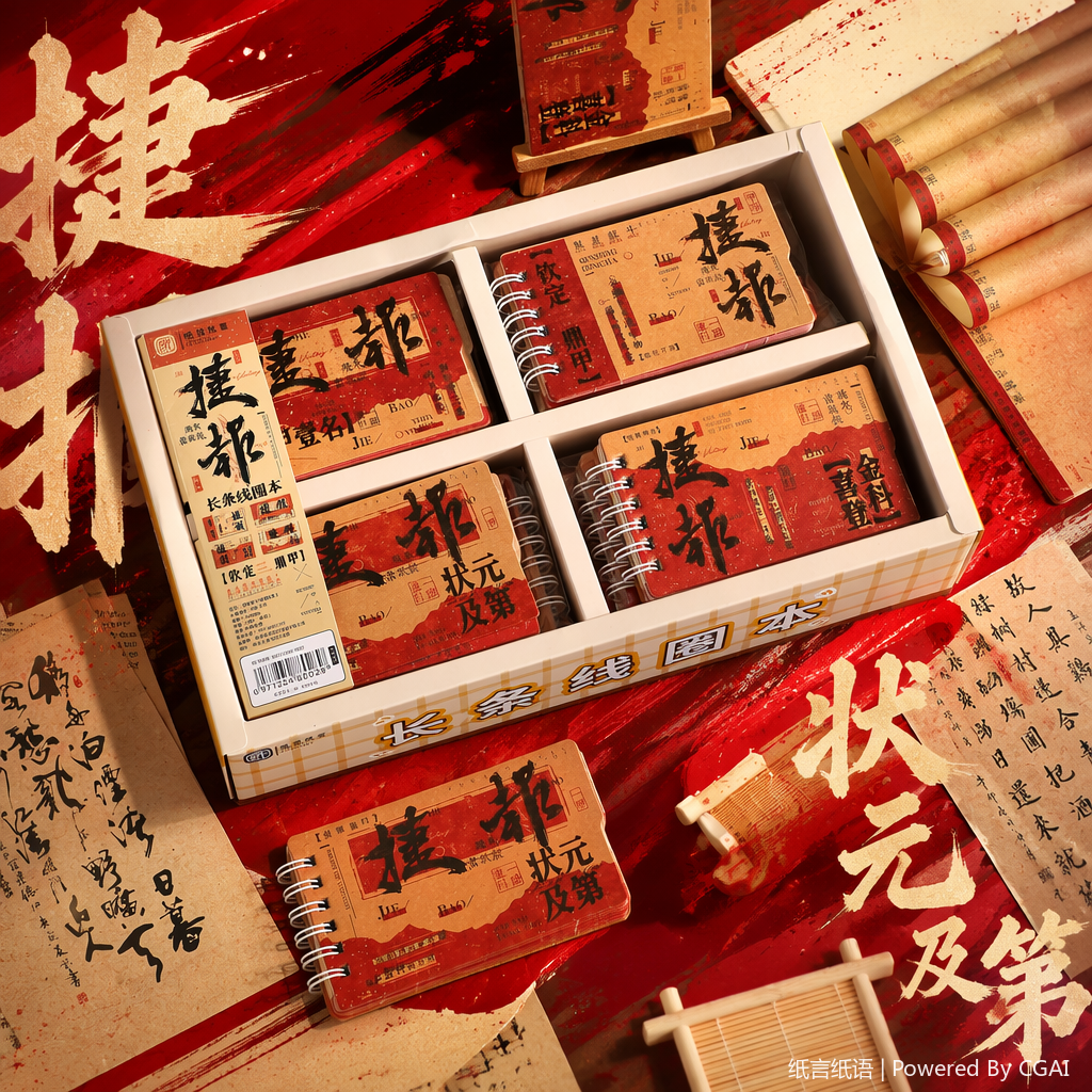 Red and Brown Good News Long Coil Notebook Gift Box Set Thickened soft coil Cartoon coil notebook Specification image