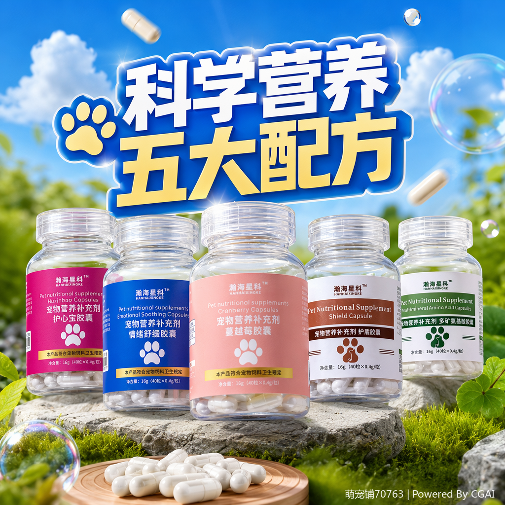 Dog pet vitamin and mineral nutritional supplement granules, allergy and immunity powder capsules, dog calcium supplement, vitamin A, B, D nutritional supplement, probiotics
