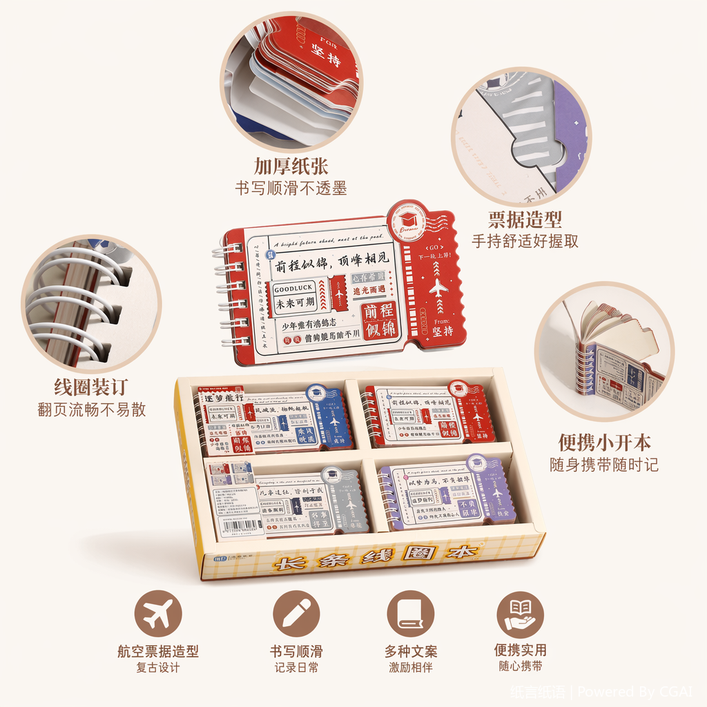 "Chasing Dreams and Sailing Long Bar Grid Coil Notebook Set Thickened soft coil Notebook.