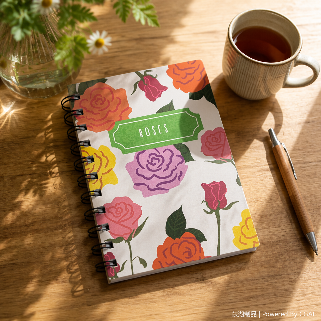 A6 rose-printed coil student notebook, high appearance level, ins style portable notepad details Picture