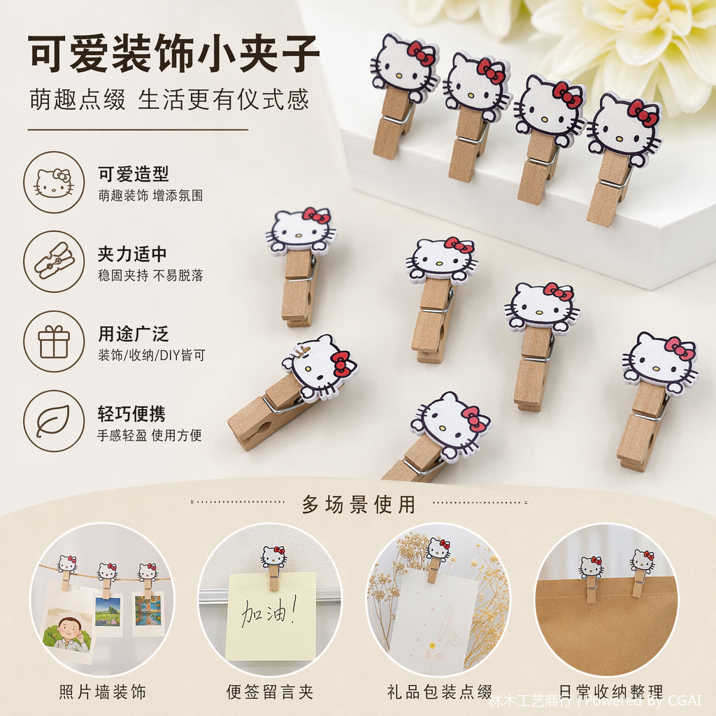 Hello Kitty木制发夹 无纺布底片 糖果辅料 圣诞帽亚克力贝壳植绒小熊