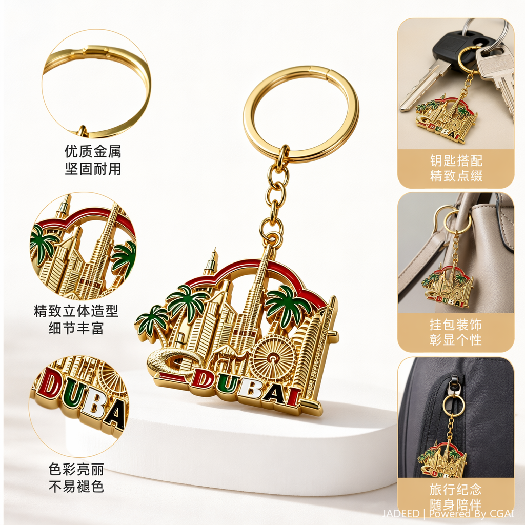 金色迪拜地标流沙钥匙扣 旅游纪念品源头厂家直供可定制
