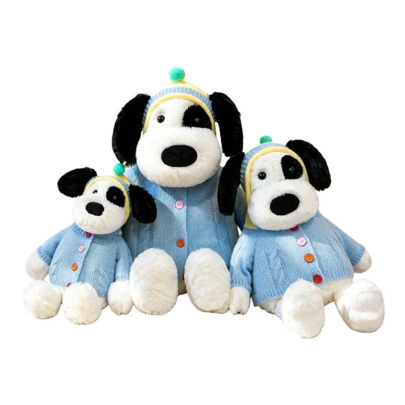 Sweater, pirate dog, plush toy, cute doll, anime cartoon peripheral, wholesale for foreign trade, claw machine, wedding toy, three, black and white dog plush toy wearing blue sweater and hat, Qixi Festival gift Item Picture