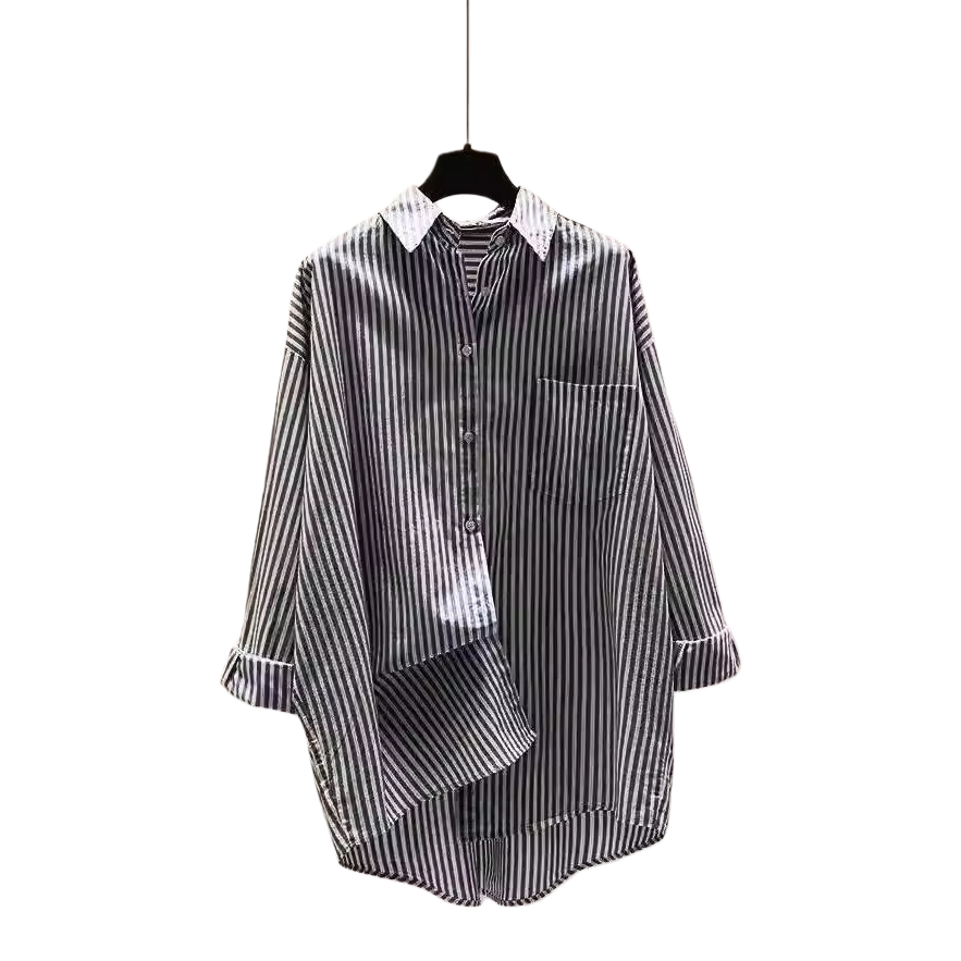Rayas verticales mujer camisa manga larga cilantro vestido formal protección solar verano corto Item Picture